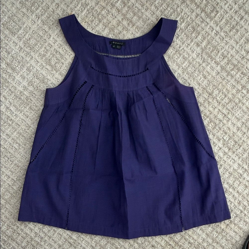 Theory Purple Pleated Cutout Sleeveless Tank
